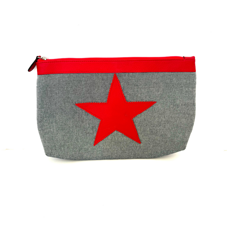 Denim Red Star Clutch -SALE