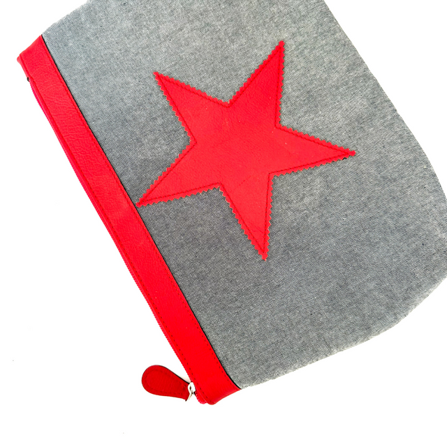 Denim Red Star Clutch -SALE