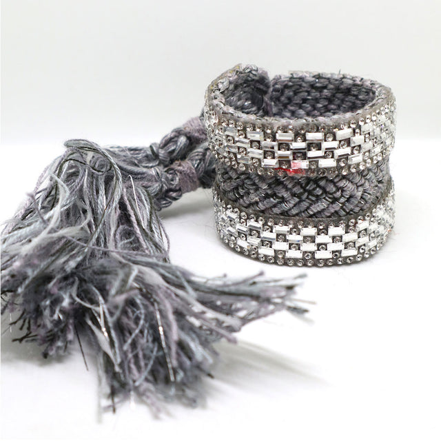 Gray "Double Stripe" Woven Bracelet Cuff-SALE