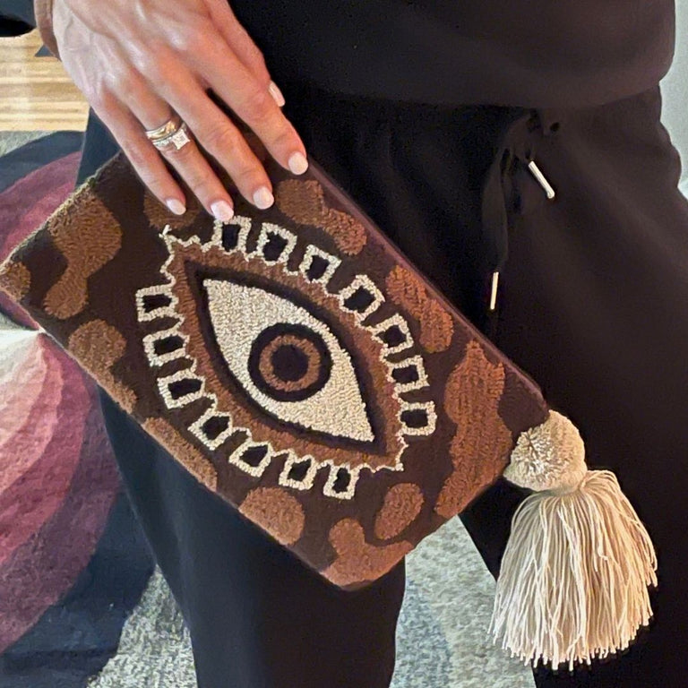 Wayuu Clutch Evil Eye Camo Brown