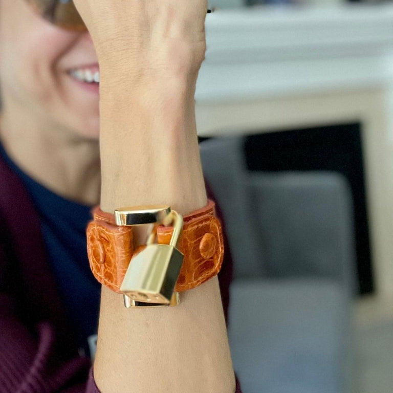 Leather Lock Bracelet Orange