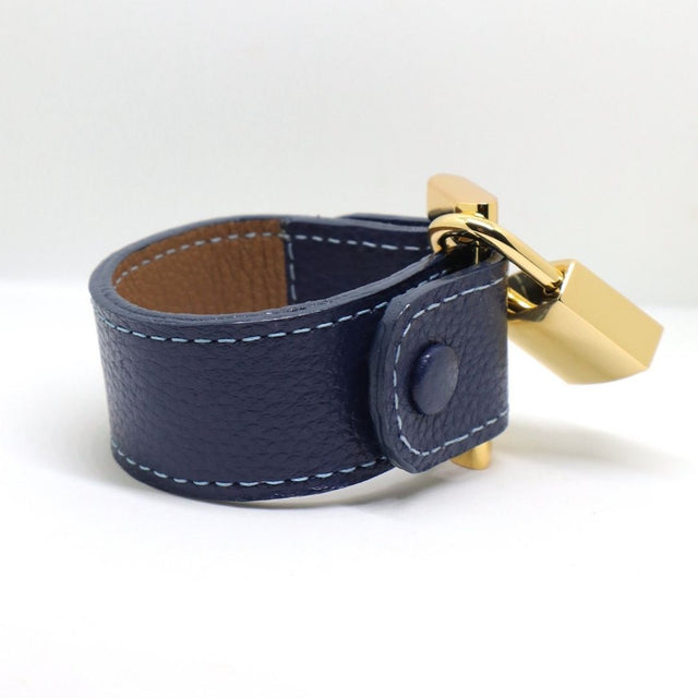 Leather Lock Bracelet Plain Navy