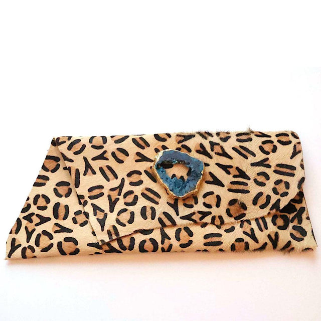 Cheetah Clutch Calfskin Turquoise