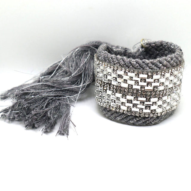 Gray "Sparkles Bling" Woven Bracelet Cuff-SALE