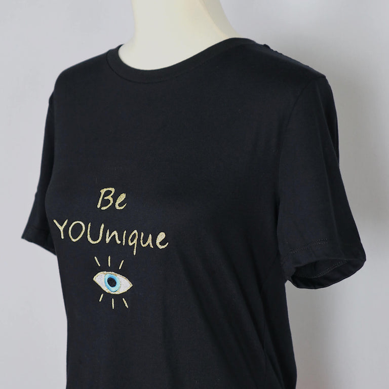 BE YOUNIQUE Embroidered Relaxed T-Shirt-Black