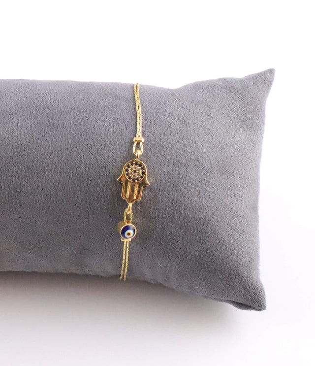 Gold Evil Eye Hamsa Bracelet