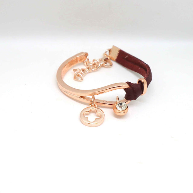 Red Leather Rose Gold Bracelet