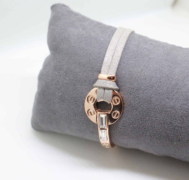 Grey Leather Rose Gold Bracelet