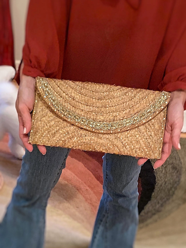 Palm Clutch Boho Gold