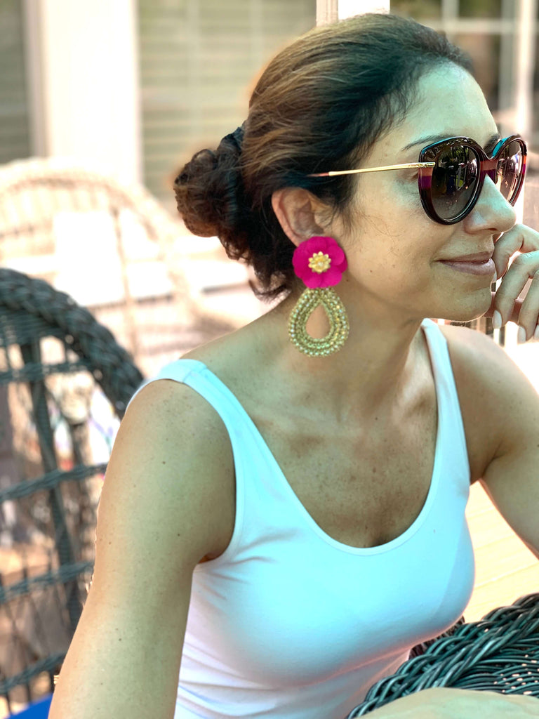 Oval Gold Fuschia Earrings