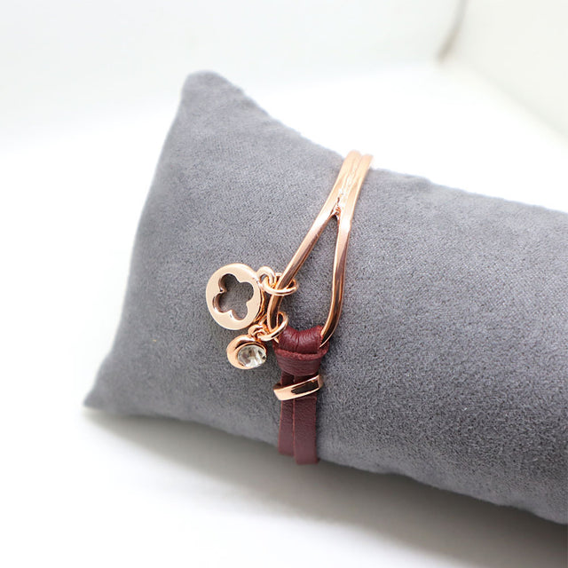 Red Leather Rose Gold Bracelet