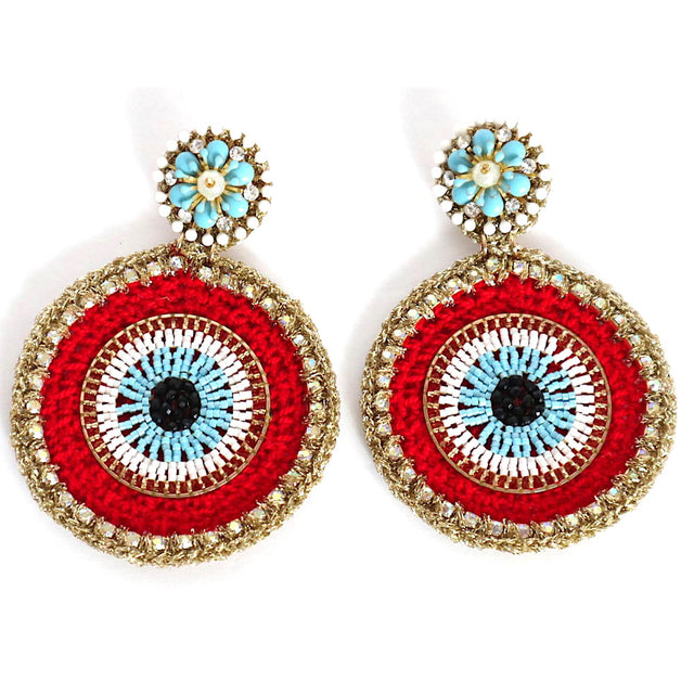 Evil Eye Red Round Earrings