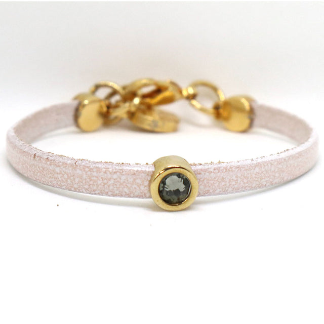 White Leather One Stone Bracelet