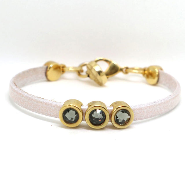 White Leather Three Stones Bracelet