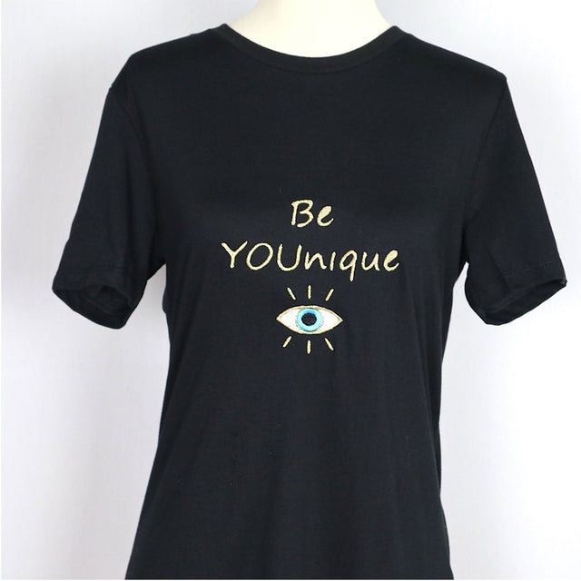 BE YOUNIQUE Embroidered Relaxed T-Shirt-Black