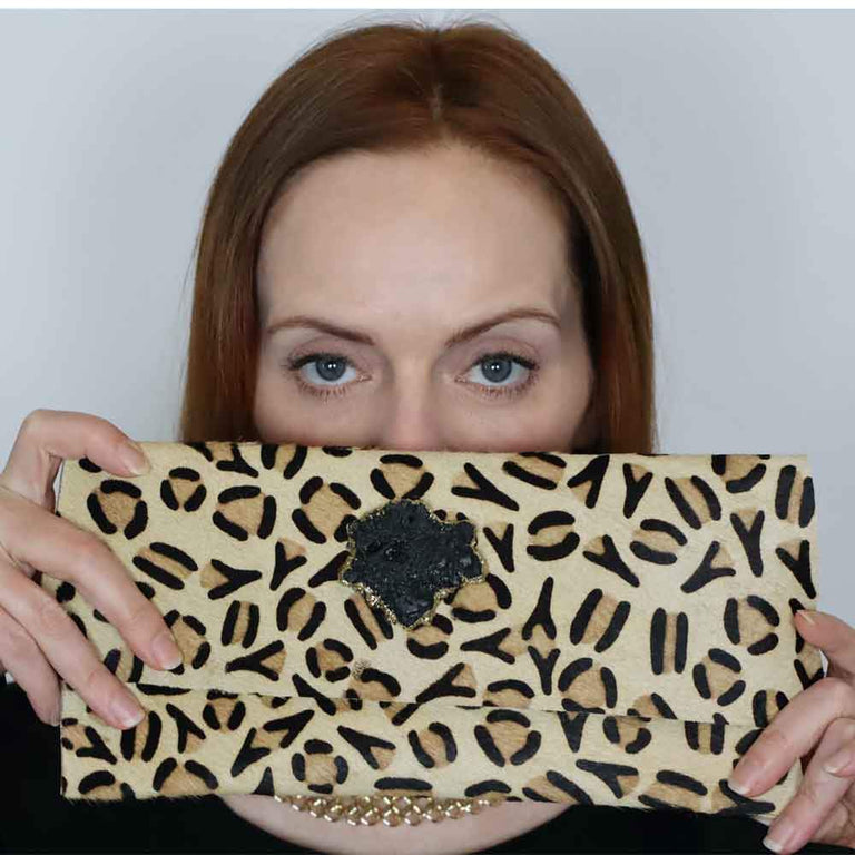 Cheetah Clutch Calfskin Black