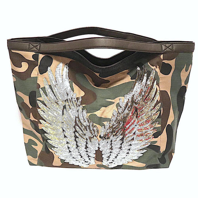 Camo Tote Bag With Gold Wings