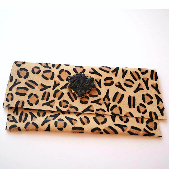 Cheetah Clutch Calfskin Black