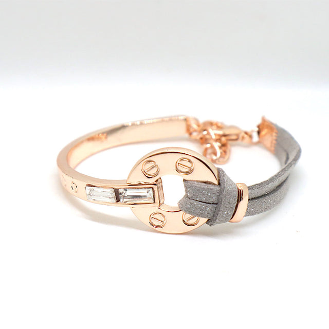 Grey Leather Rose Gold Bracelet