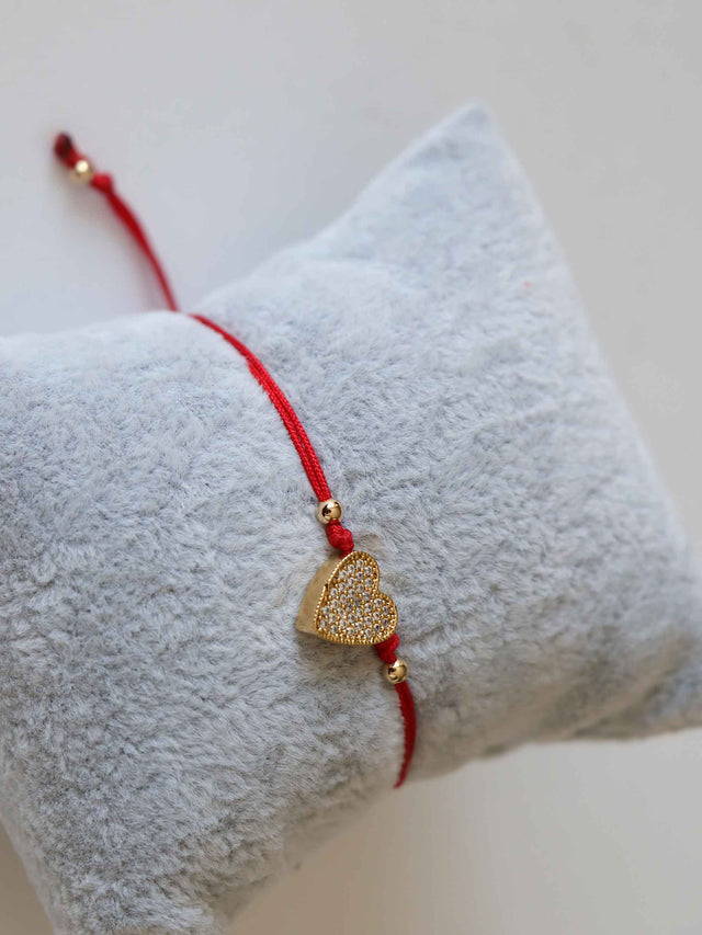 Bracelet Heart Gold Red Adjustable- SALE