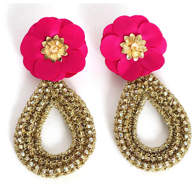 Oval Gold Fuschia Earrings