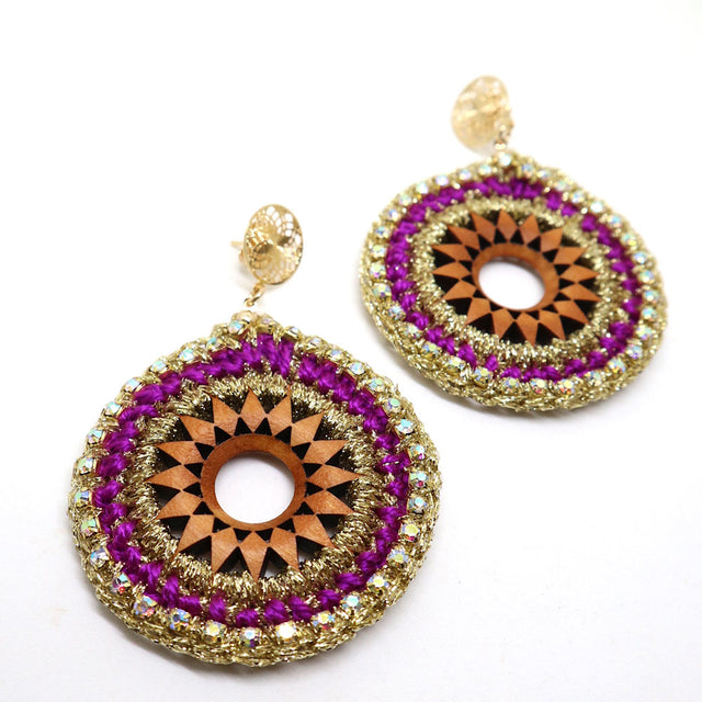Round Crochet Purple Earrings