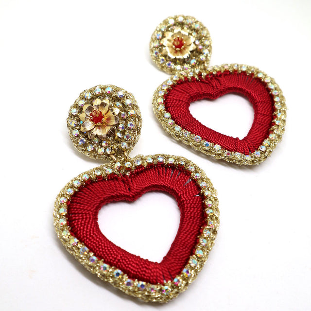 Red Heart Crochet Gold Earrings