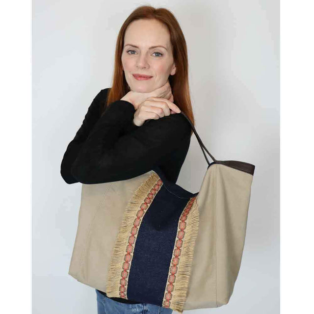 Boho TOTE Taupe Jeans-SALE