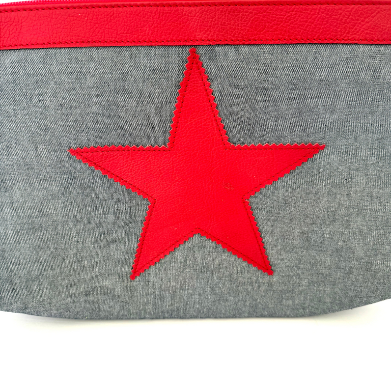 Denim Red Star Clutch -SALE