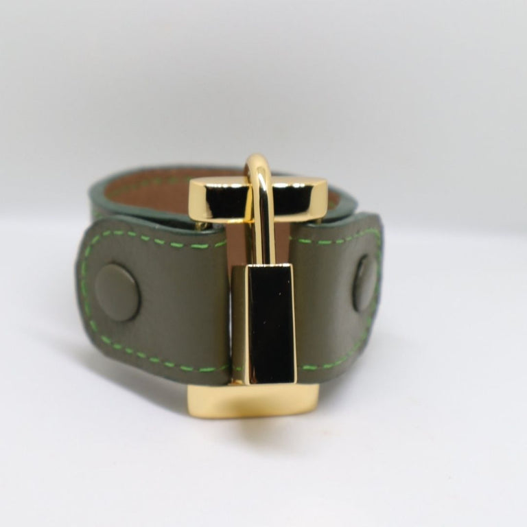 Leather Lock Bracelet Olive Green