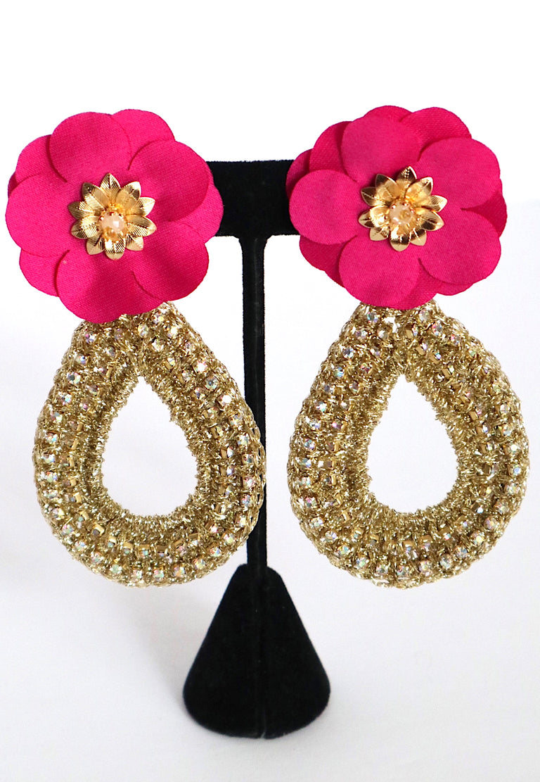 Oval Gold Fuschia Earrings