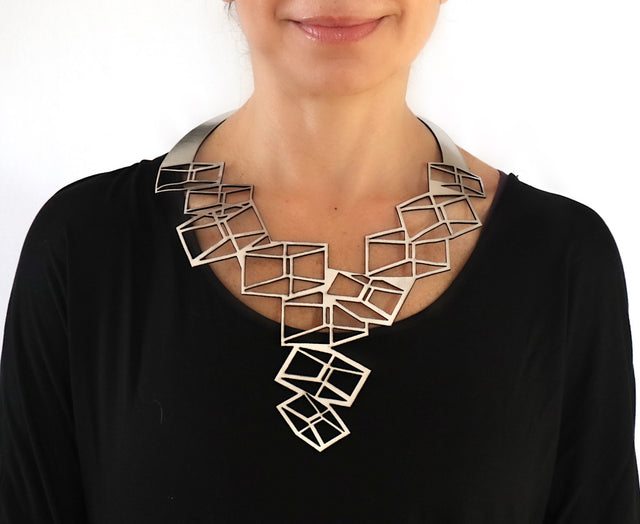 Leather Statement Adjustable Silver Necklace