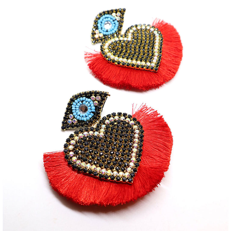 Hearts Evil Eye Red Earrings