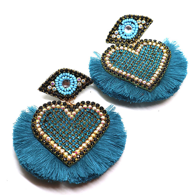 Hearts Evil Eye Turquoise Earrings