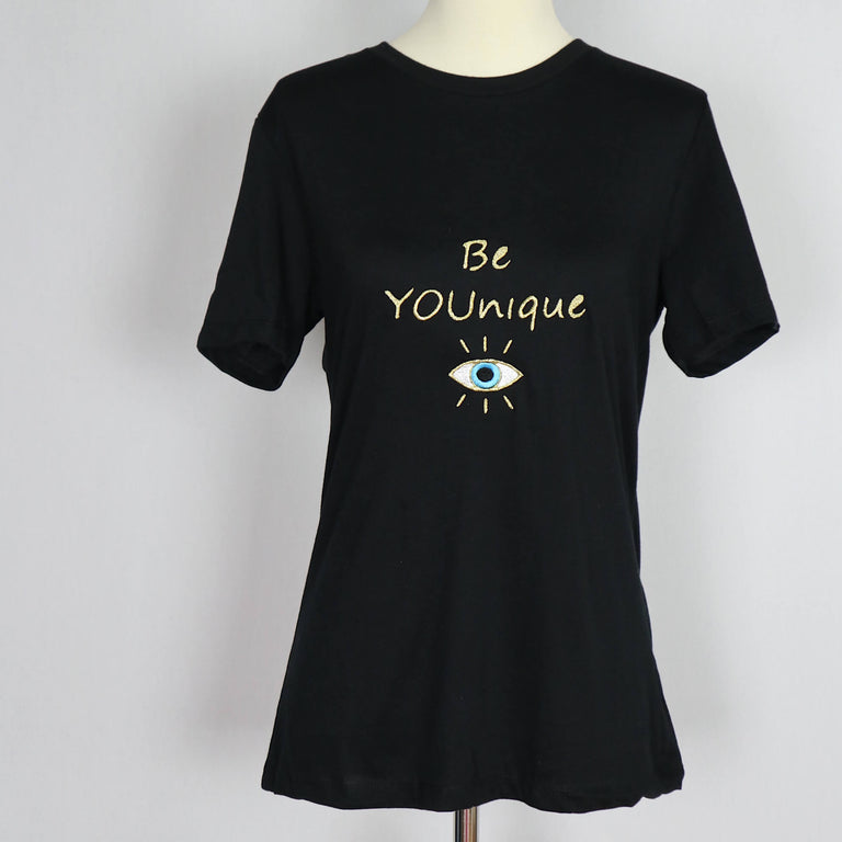 BE YOUNIQUE Embroidered Relaxed T-Shirt-Black