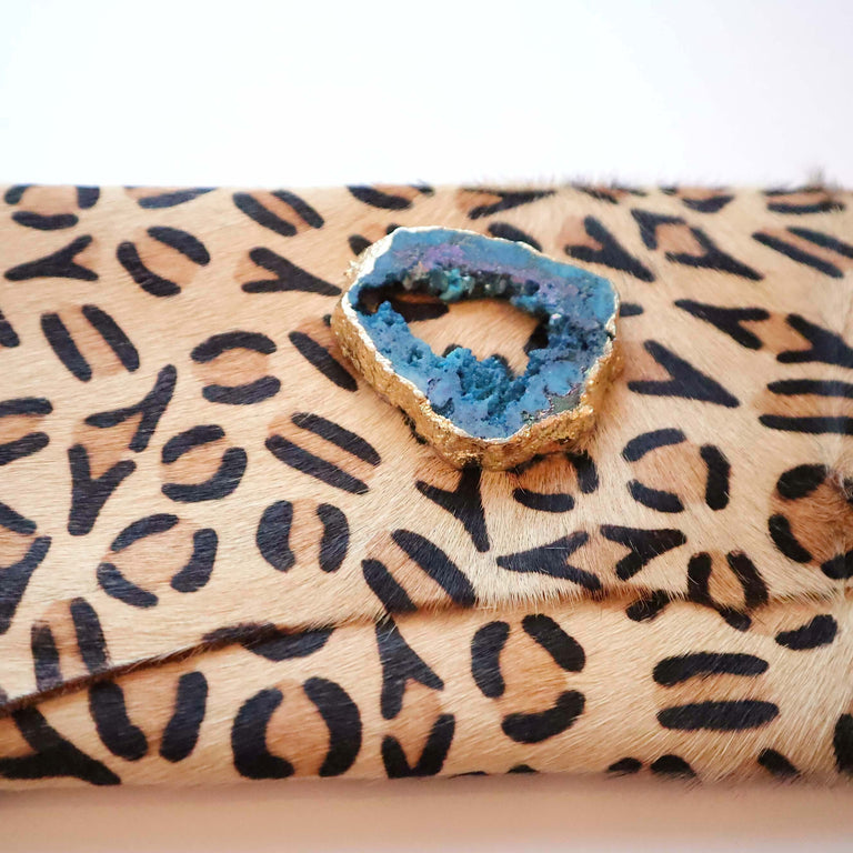 Cheetah Clutch Calfskin Turquoise
