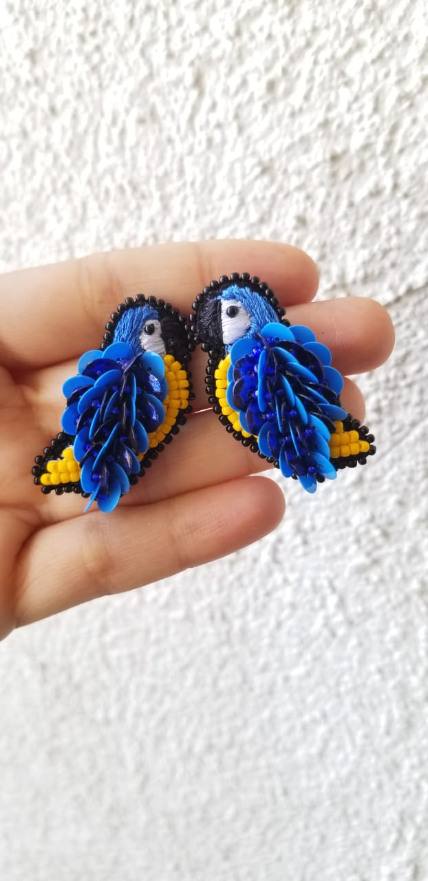 Blue Tropical Bird Earrings-Sale