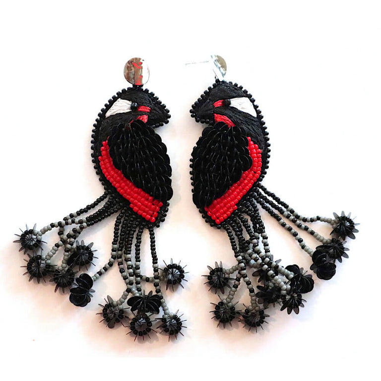 Black and Red Tropical Earrings-Sale