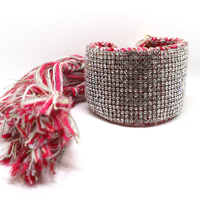 Red Silver "Sparkles" Woven Bracelet Cuff