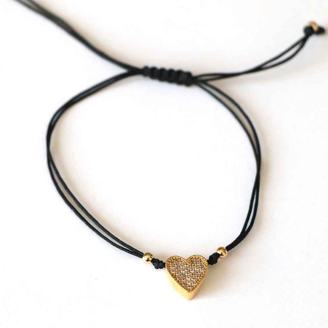 Bracelet Heart Gold Black Adjustable