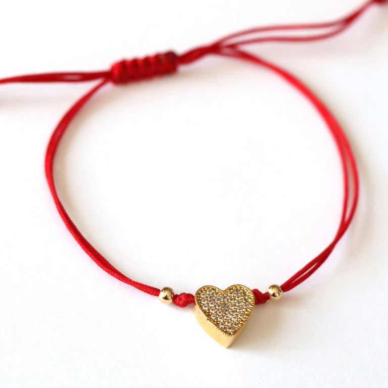 Bracelet Heart Gold Red Adjustable