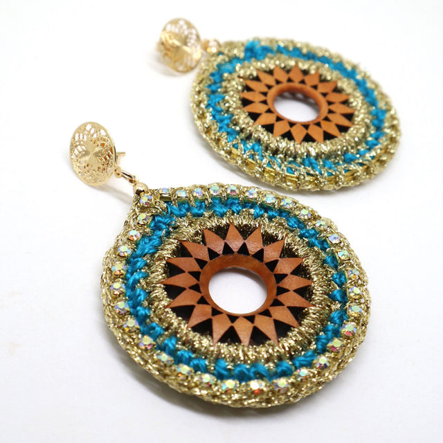Round Crochet Turquoise Earrings